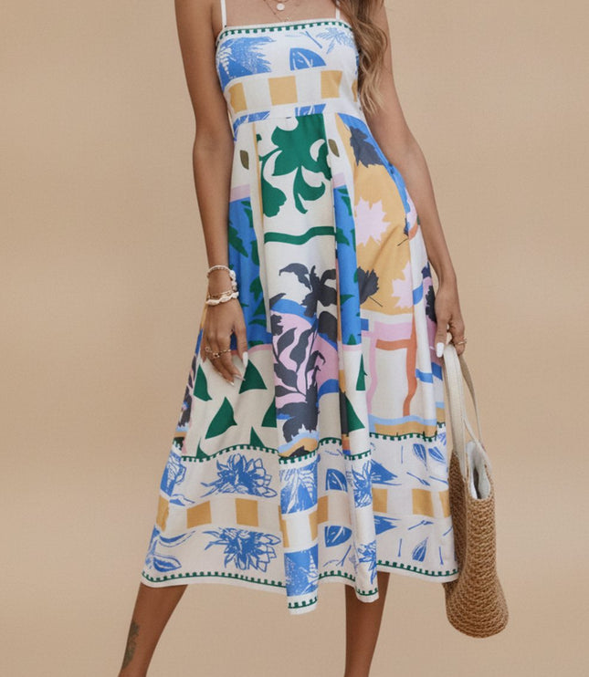 Women's Sleeveless Midi Summer Dress with Spaghetti Straps
