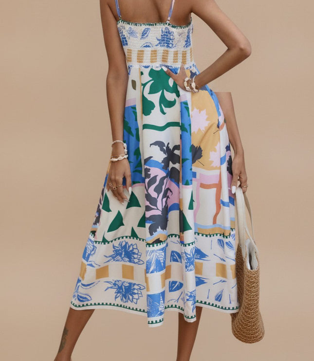 Women's Sleeveless Midi Summer Dress with Spaghetti Straps