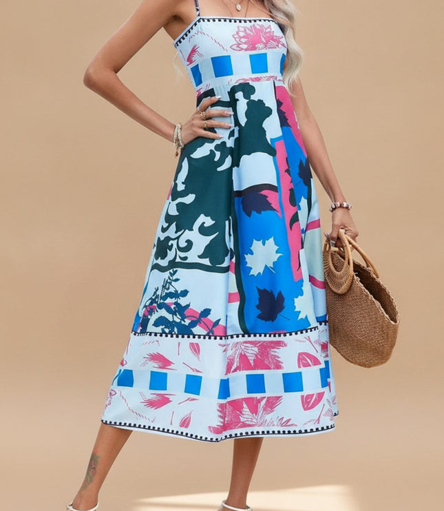 Women's Sleeveless Midi Summer Dress with Spaghetti Straps