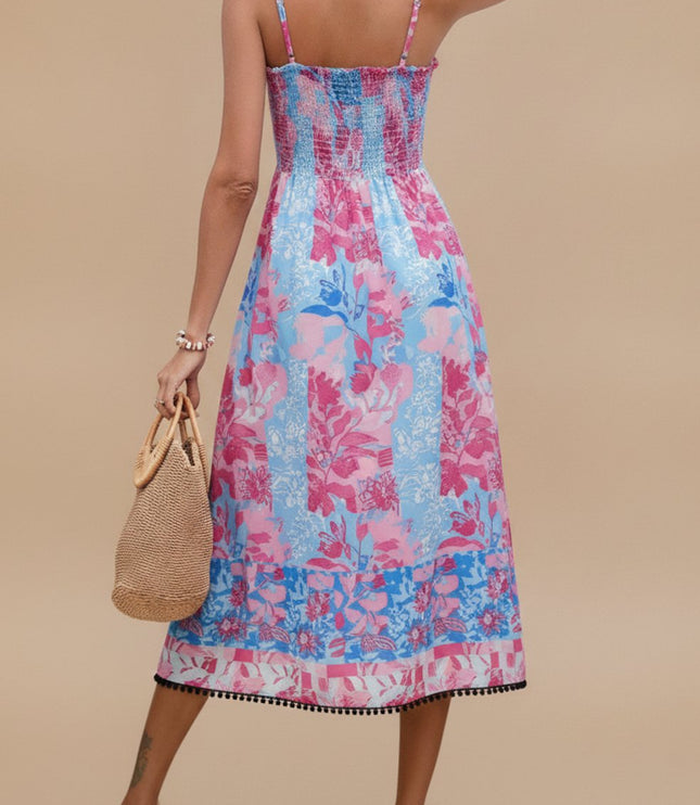 Women's Sleeveless Midi Summer Dress with Spaghetti Straps