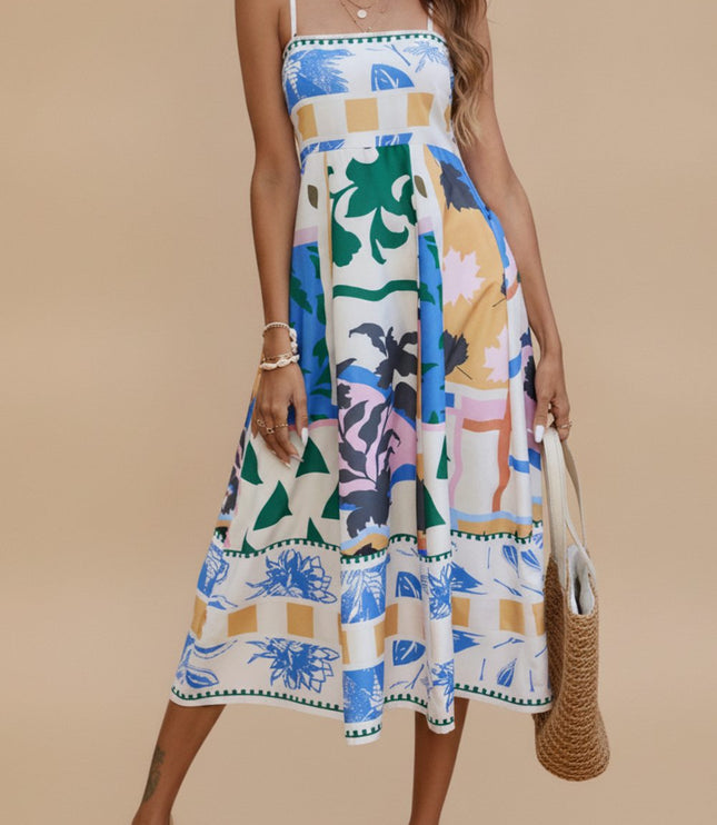 Women's Sleeveless Midi Summer Dress with Spaghetti Straps