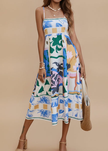 Women's Sleeveless Midi Summer Dress with Spaghetti Straps