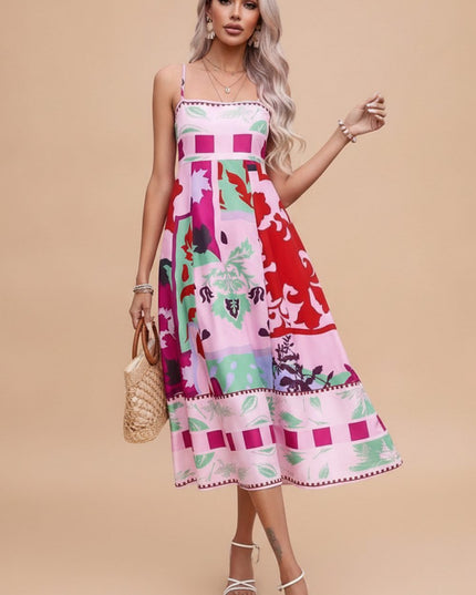 Women's Sleeveless Midi Summer Dress with Spaghetti Straps