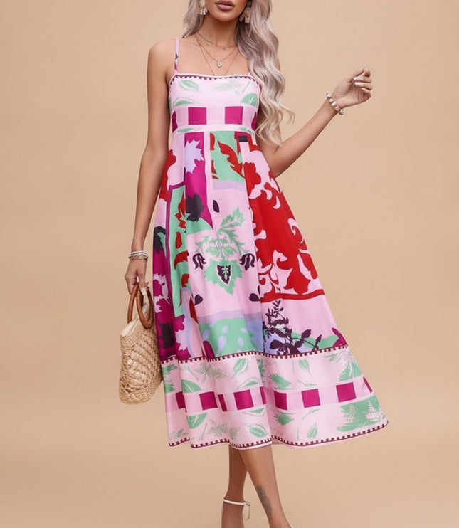 Women's Sleeveless Midi Summer Dress with Spaghetti Straps
