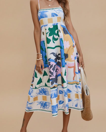 Women's Sleeveless Midi Summer Dress with Spaghetti Straps