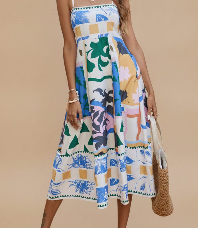Women's Sleeveless Midi Summer Dress with Spaghetti Straps