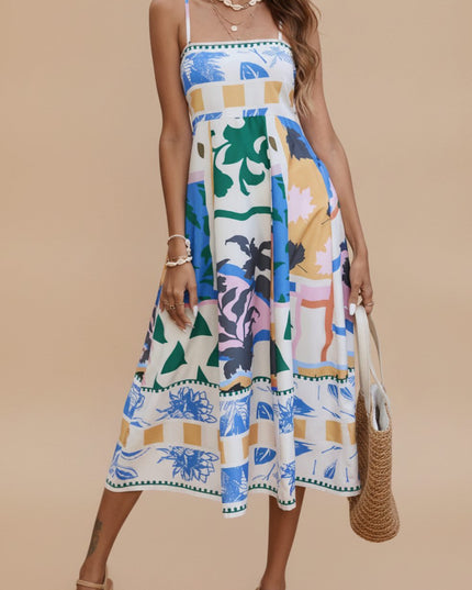 Women's Sleeveless Midi Summer Dress with Spaghetti Straps