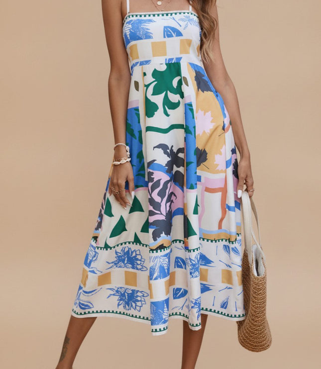 Women's Sleeveless Midi Summer Dress with Spaghetti Straps