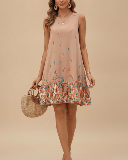 Women's Sleeveless Mini Summer Dress with Floral Ruffle Hem