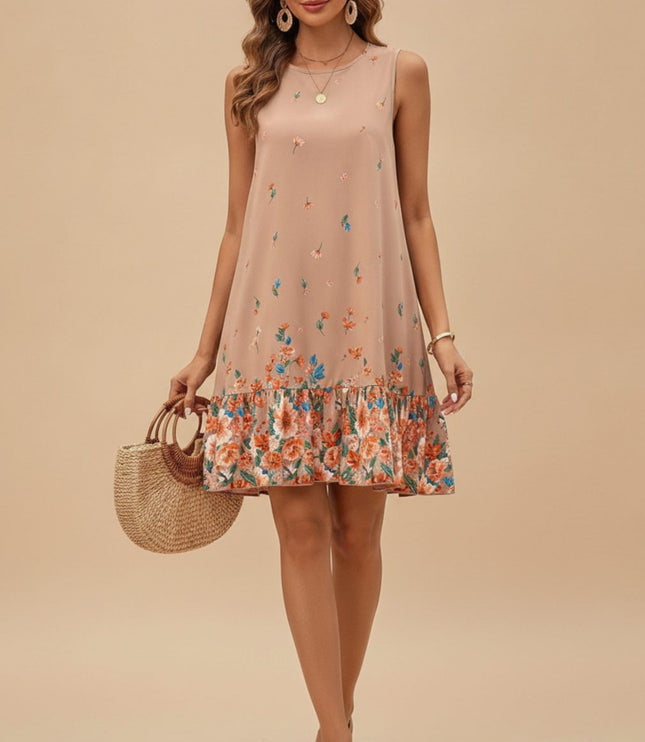 Women's Sleeveless Mini Summer Dress with Floral Ruffle Hem