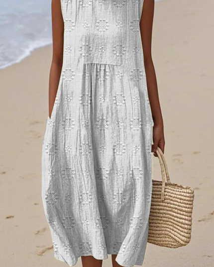 Women's Sleeveless Summer Dress with Embroidered Detail