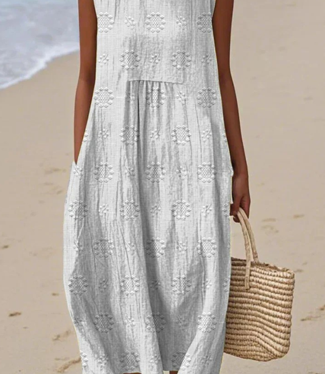 Women's Sleeveless Summer Dress with Embroidered Detail