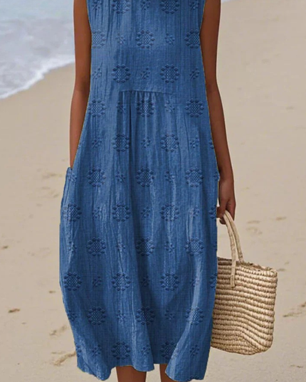 Women's Sleeveless Summer Dress with Embroidered Detail
