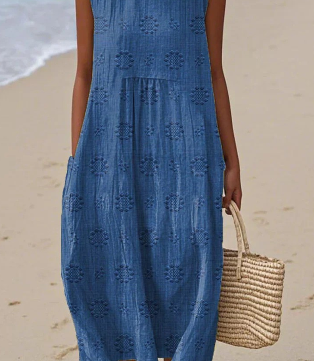 Women's Sleeveless Summer Dress with Embroidered Detail