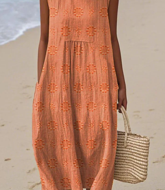 Women's Sleeveless Summer Dress with Embroidered Detail