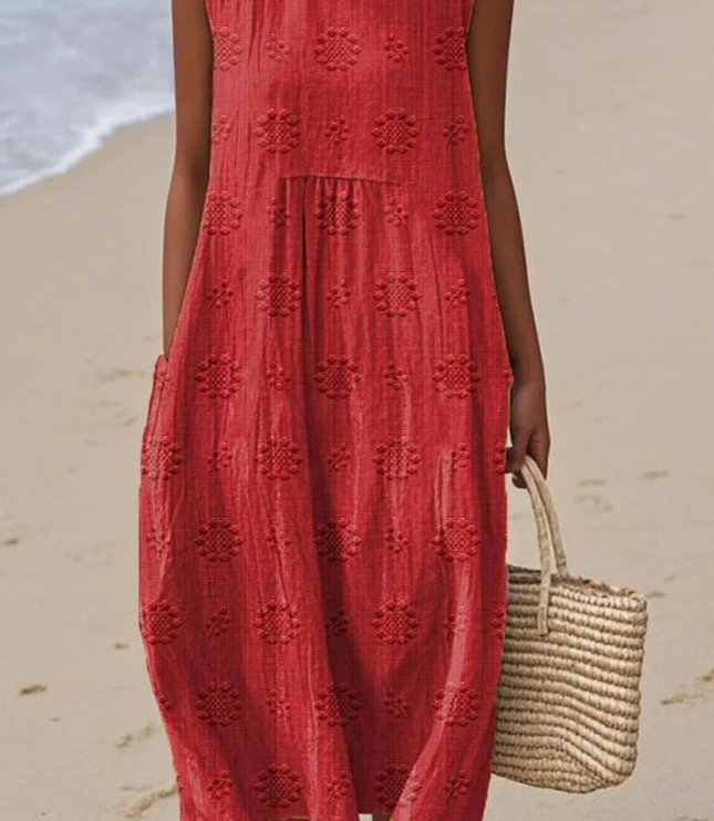 Women's Sleeveless Summer Dress with Embroidered Detail
