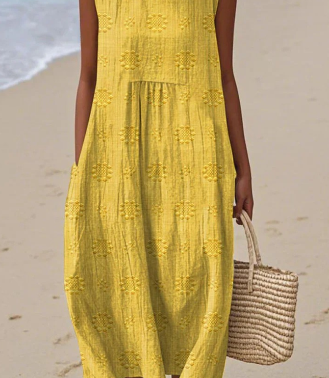 Women's Sleeveless Summer Dress with Embroidered Detail