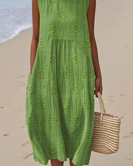 Women's Sleeveless Summer Dress with Embroidered Detail