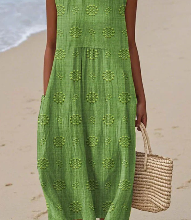 Women's Sleeveless Summer Dress with Embroidered Detail