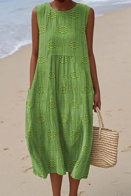 Women's Sleeveless Summer Dress with Embroidered Detail