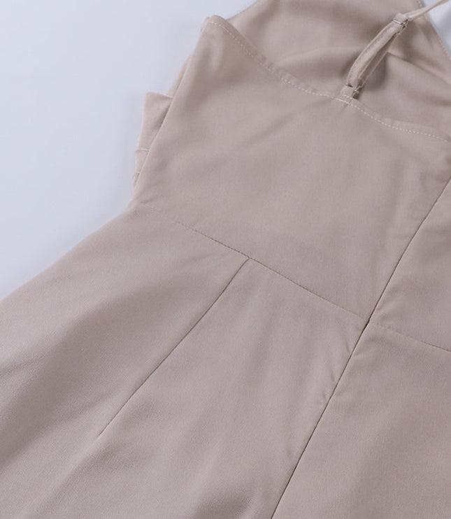 Women's Slit Maxi Dress with Draped V Neck and Thin Straps