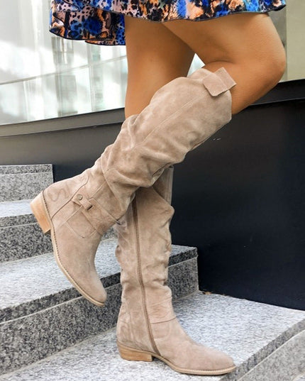 Women's Slouchy Suede-Look Knee-High Boots with Buckle Strap