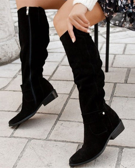 Women's Slouchy Suede-Look Knee-High Boots with Buckle Strap