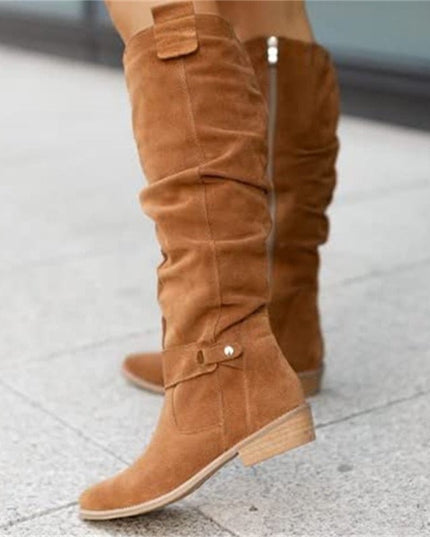 Women's Slouchy Suede-Look Knee-High Boots with Buckle Strap