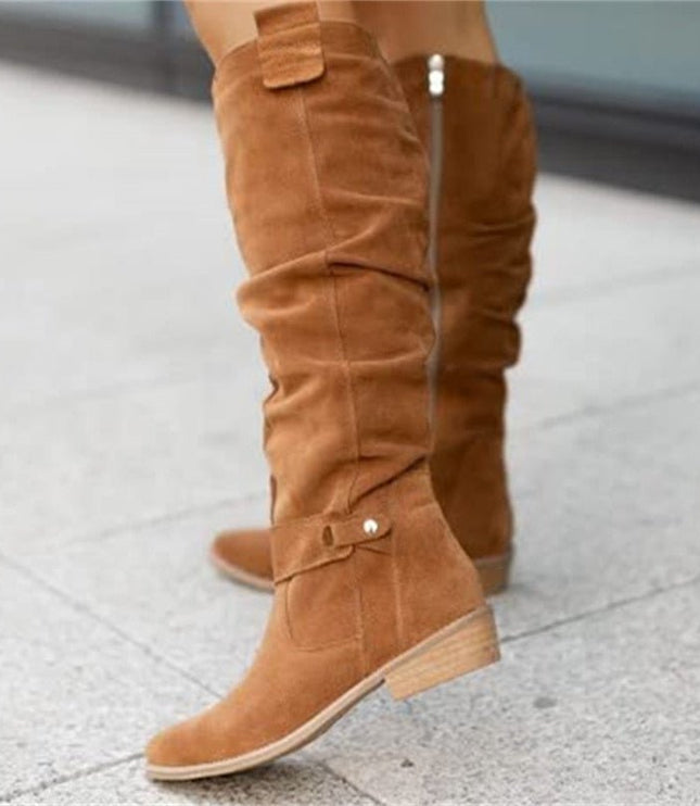 Women's Slouchy Suede-Look Knee-High Boots with Buckle Strap