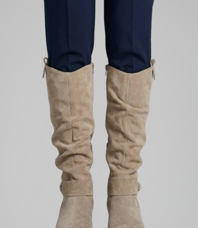 Women's Slouchy Suede-Look Knee-High Boots with Side Zip