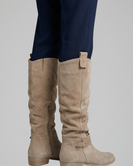 Women's Slouchy Suede-Look Knee-High Boots with Side Zip