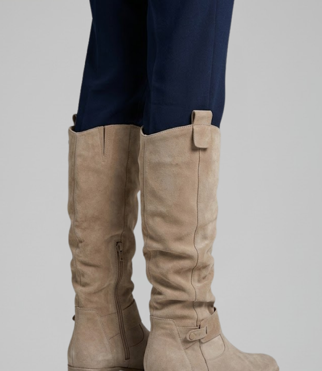 Women's Slouchy Suede-Look Knee-High Boots with Side Zip