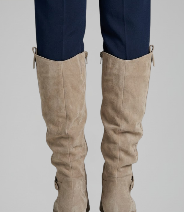 Women's Slouchy Suede-Look Knee-High Boots with Side Zip