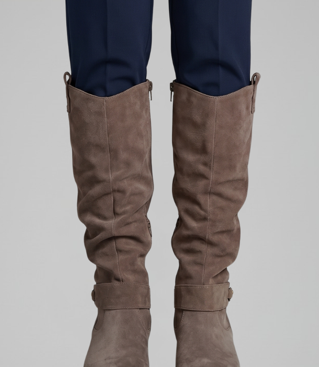 Women's Slouchy Suede-Look Knee-High Boots with Side Zip