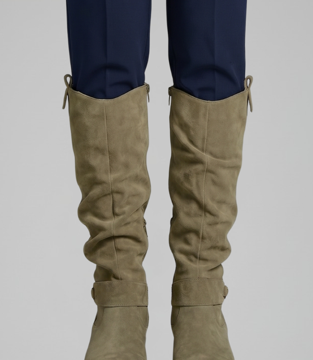 Women's Slouchy Suede-Look Knee-High Boots with Side Zip