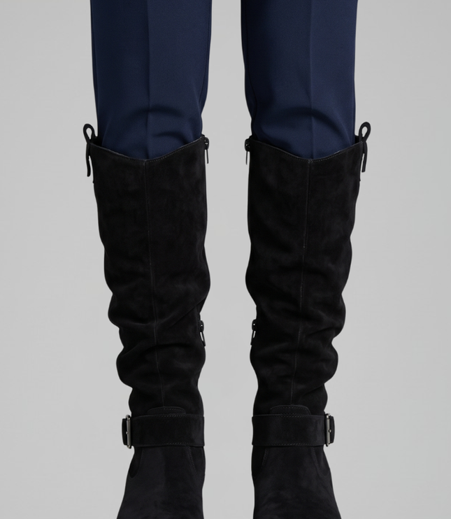 Women's Slouchy Suede-Look Knee-High Boots with Side Zip