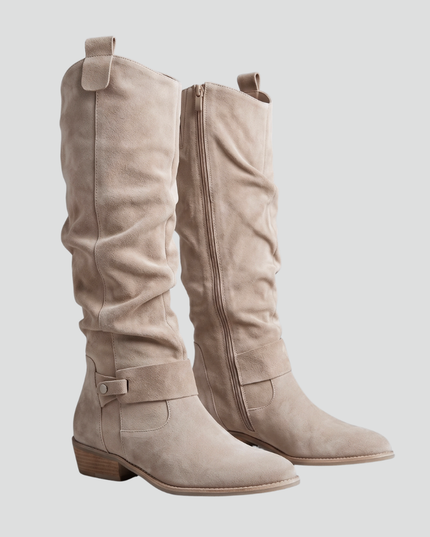 Women's Slouchy Suede-Look Knee-High Boots with Side Zip