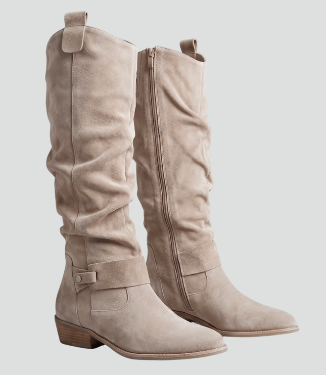 Women's Slouchy Suede-Look Knee-High Boots with Side Zip