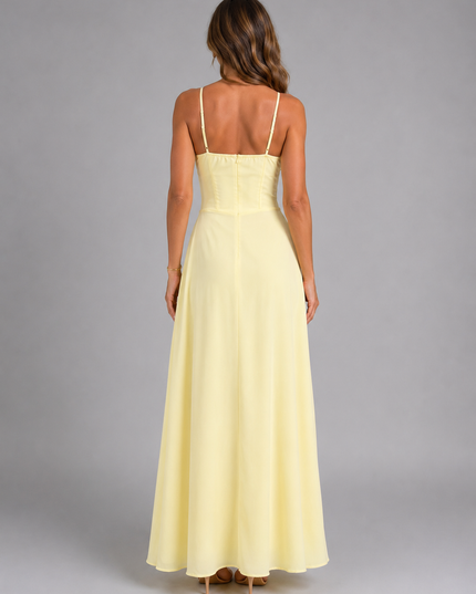Women's Smocked Bodice Strappy Maxi Dress with Tie Front