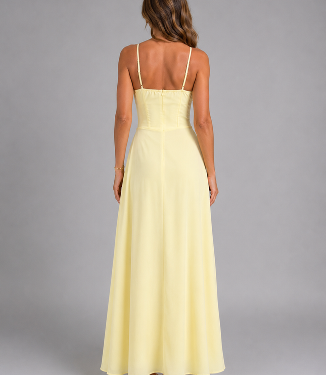 Women's Smocked Bodice Strappy Maxi Dress with Tie Front