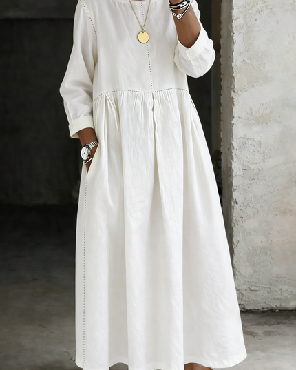 Women's Smocked Round Neck Long Sleeve Maxi Dress