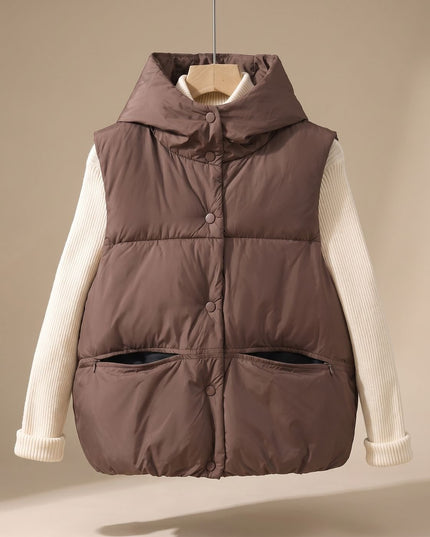 Women's Snap-Front Hooded Padded Winter Puffer Vest