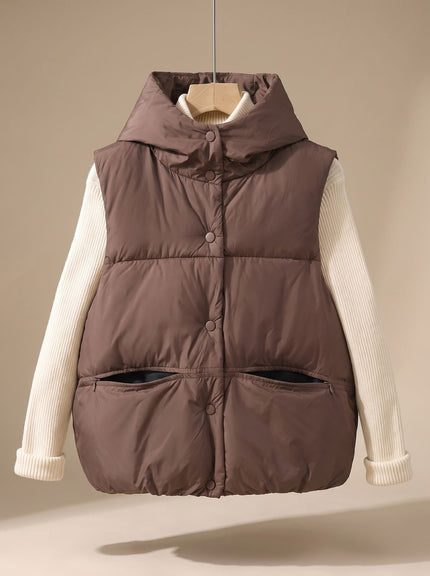 Women's Snap-Front Hooded Padded Winter Puffer Vest