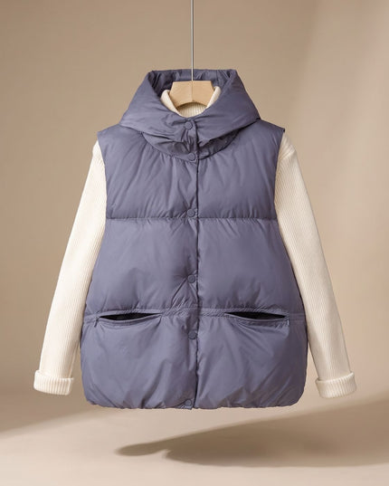 Women's Snap-Front Hooded Padded Winter Puffer Vest