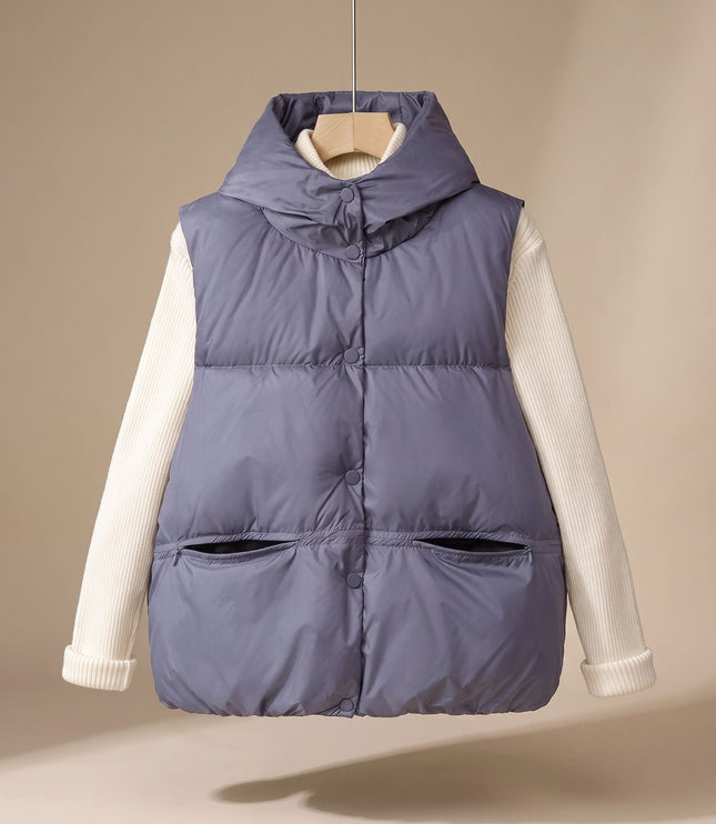 Women's Snap-Front Hooded Padded Winter Puffer Vest