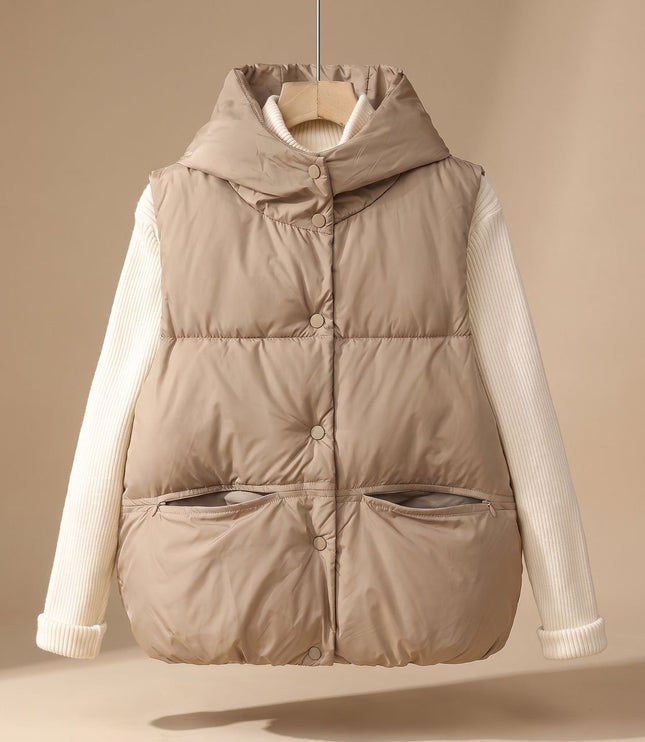 Women's Snap-Front Hooded Padded Winter Puffer Vest
