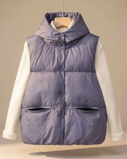 Women's Snap-Front Hooded Padded Winter Puffer Vest