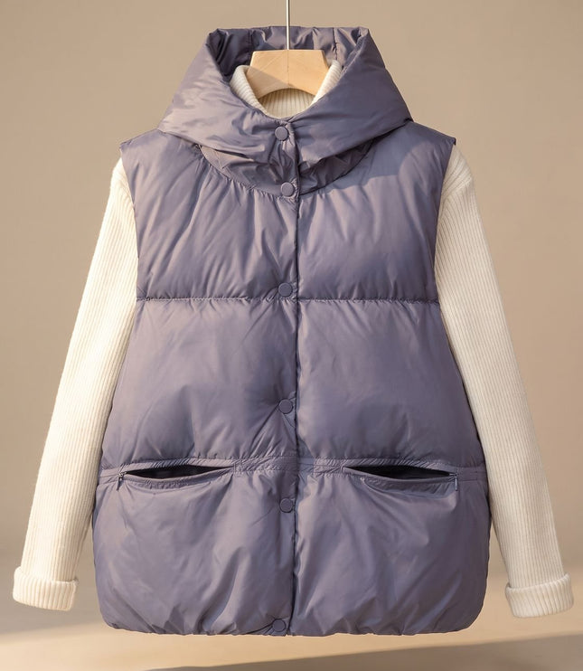 Women's Snap-Front Hooded Padded Winter Puffer Vest