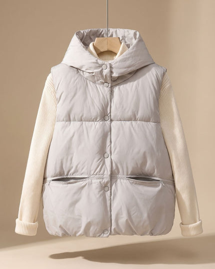 Women's Snap-Front Hooded Padded Winter Puffer Vest