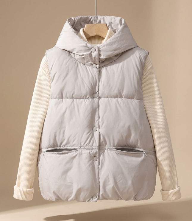Women's Snap-Front Hooded Padded Winter Puffer Vest